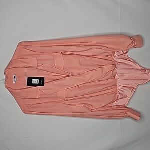 NWT Fashion Nova She's so Pretty pink long sleeve deep chest plunge bodysuit 3X